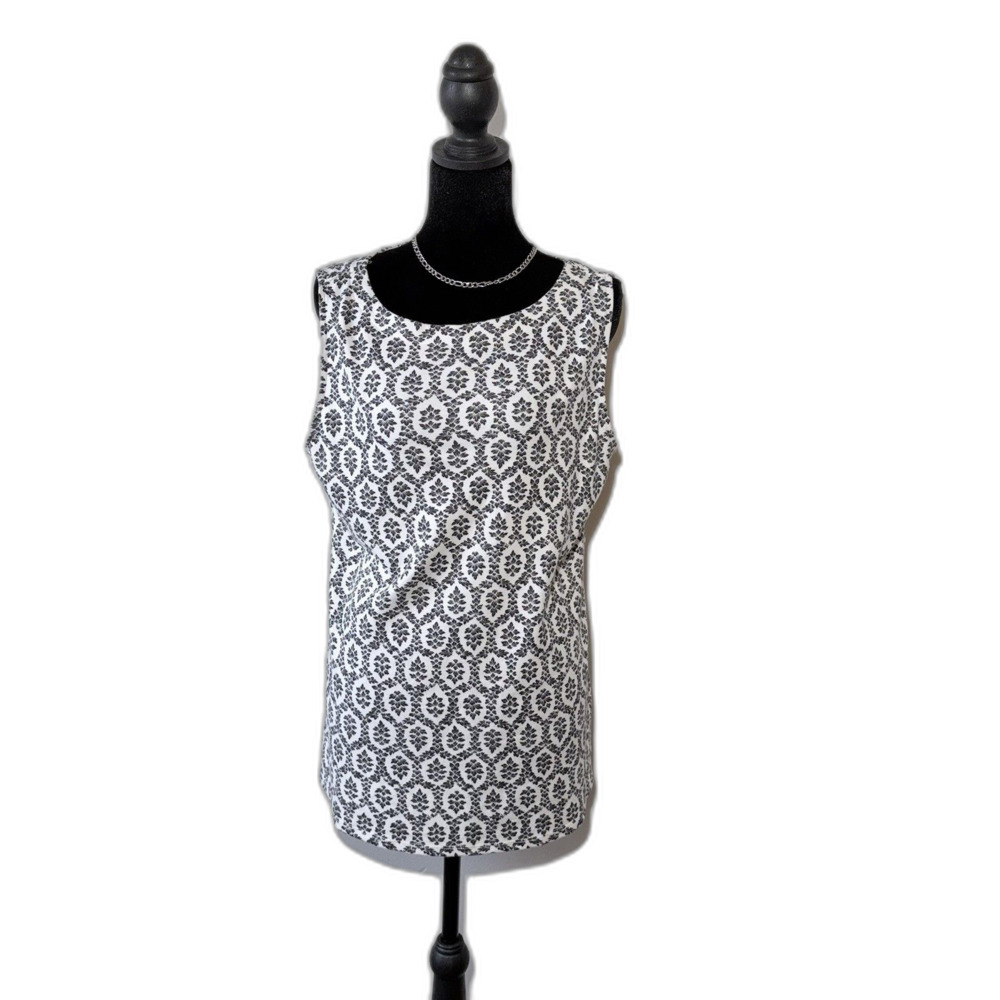Croft & Barrow Classic Tank Top Women’s Size Large White Black Floral Sleeveless
